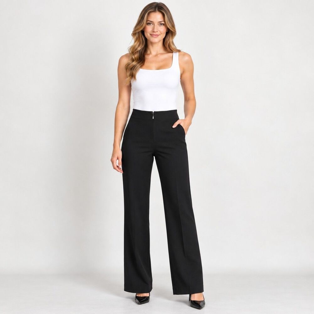 Cache Womens Dress Pants Size 4 Black Stretch Straight Leg Career Trousers USA